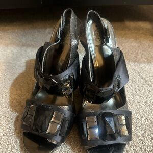 Tory Burch Women's Black Gem-Embellished Slingback Sandals